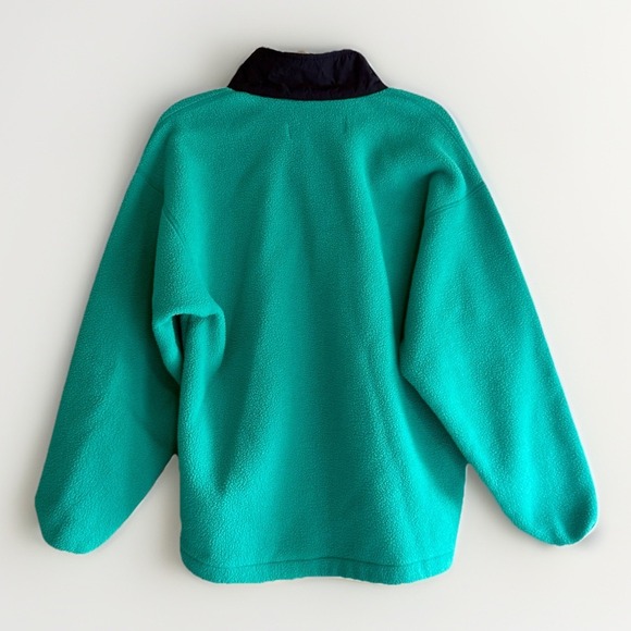Vintage Columbia Fleece Pullover Snap Sweatshirt USA Turquoise Navy Women Medium - Picture 5 of 16